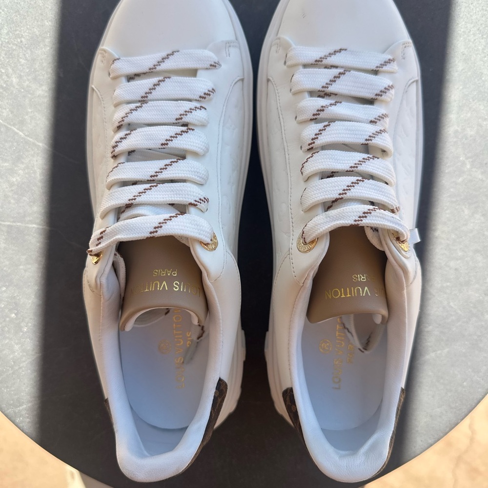 Louis Vuitton ‘Time Out’ White Sneakers with Gold Details